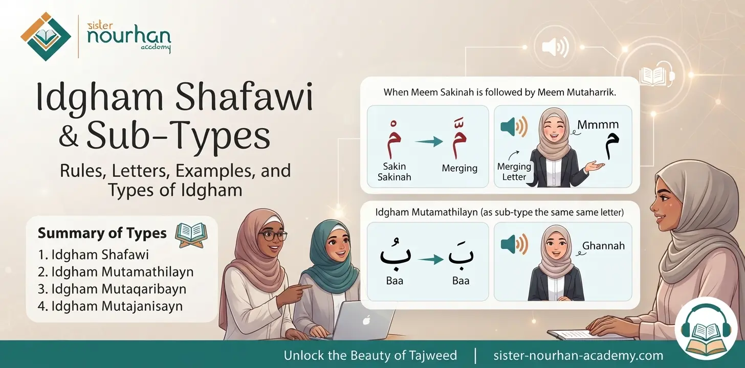 Idgham Shafawi & Sub-Types — Rules, Letters, Examples, and Types of Idgham